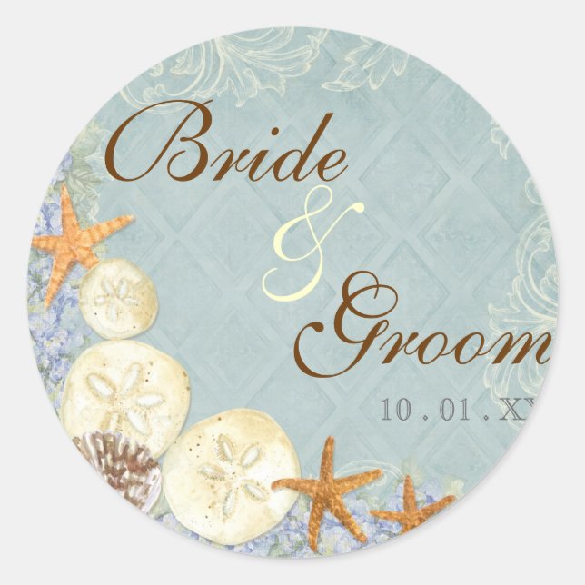 Hütte von Flora durch die Muscheln Hochzeit am Str Runder Aufkleber (Vorderseite)