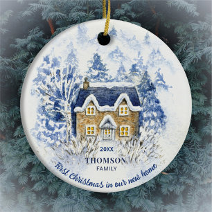Hütte Watercolor Weihnachten Keramik Ornament