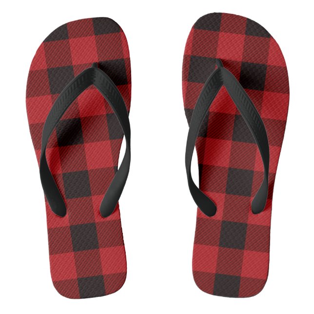 Hütte Weihnachten Roter Büffel Lumberjack kariert Flip Flops (Fußbett)
