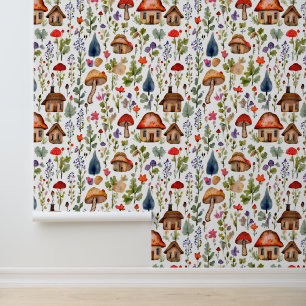 Hütte Whimsical Village, Pilze, Natur Tapete