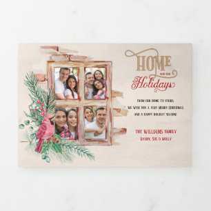 Hütte Window Zuhause für 4-Foto-Feiertage Dreifach Gefaltete Urlaubskarte