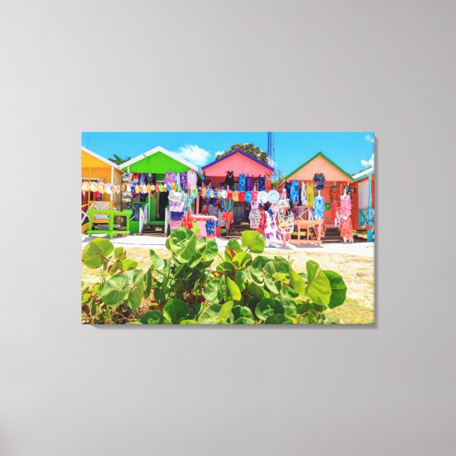 Hütten aus mehrfarbigem Holz | Long Bay Beach Leinwanddruck (Vorderseite)