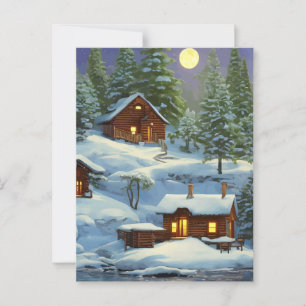 Hütten in der Schneelandschaft des Waldes Postkarte