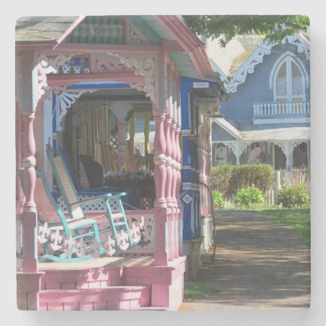 Hütten in einer Reihe - Martha's Vineyard Steinuntersetzer (Vorderseite)