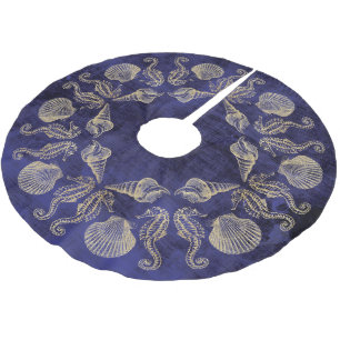 Hütten-Strand-blaue GoldseeMuschel Polyester Weihnachtsbaumdecke