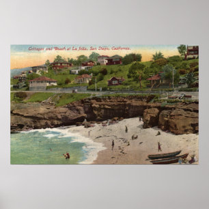 Hütten und Strand von La Jolla Poster