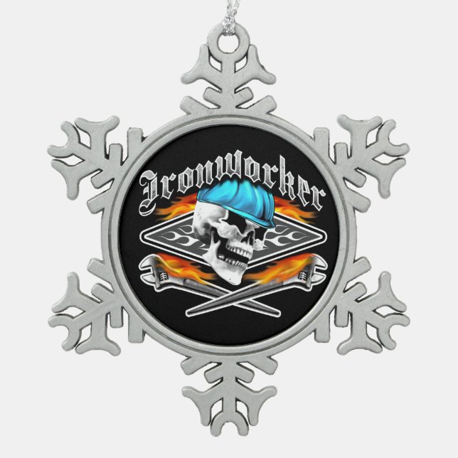 Hüttenarbeiter-Schädel und bohren Schlüssel Schneeflocken Zinn-Ornament (Vorderseite)