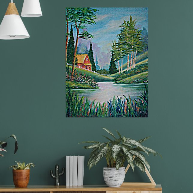 Hüttenposter am Bach mit Ölgemälde Poster (Wohnzimmer 1)