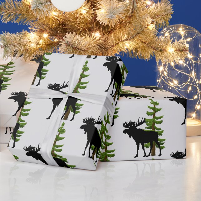 Hüttenstil Elch- und Kiefernmuster  Geschenkpapier (Feiertage)
