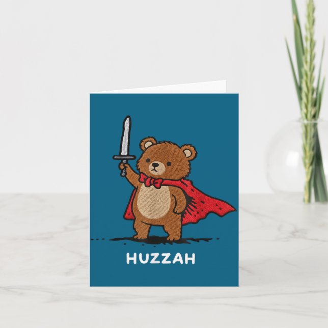 Huzzah Bear Knight Funny Sword Meme Quote  Karte (Vorderseite)
