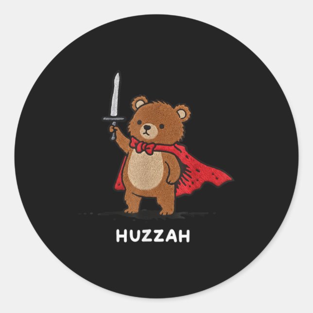 Huzzah Bear Knight Funny Sword Meme Quote  Runder Aufkleber (Vorderseite)