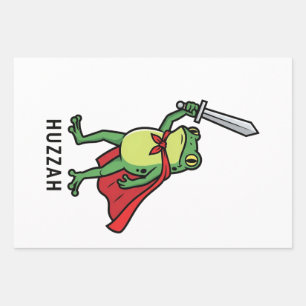 Huzzah Frog Knight Funny Sword Meme Zitat Geschenkpapier Set