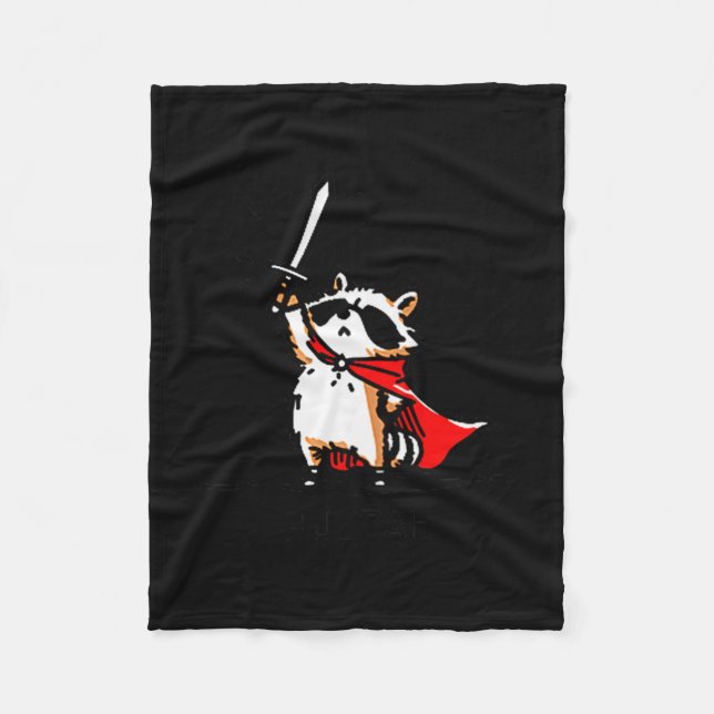 Huzzah Raccoon Knight Funny Sword Meme Quote  Fleecedecke (Vorderseite)