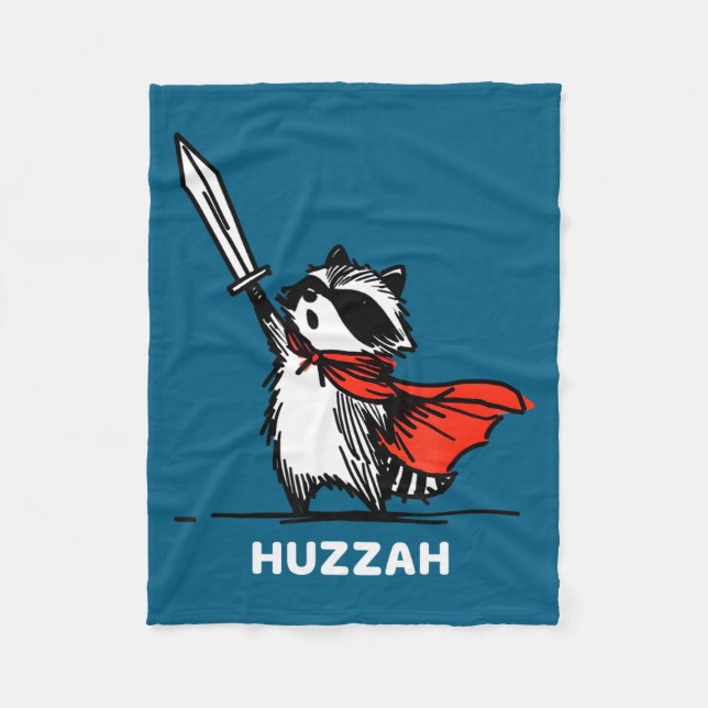 Huzzah Raccoon Knight Funny Sword Meme Quote  Fleecedecke (Vorderseite)