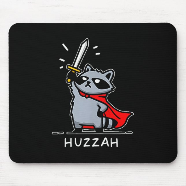 Huzzah Raccoon Knight Funny Sword Meme Quote  Mousepad (Vorne)