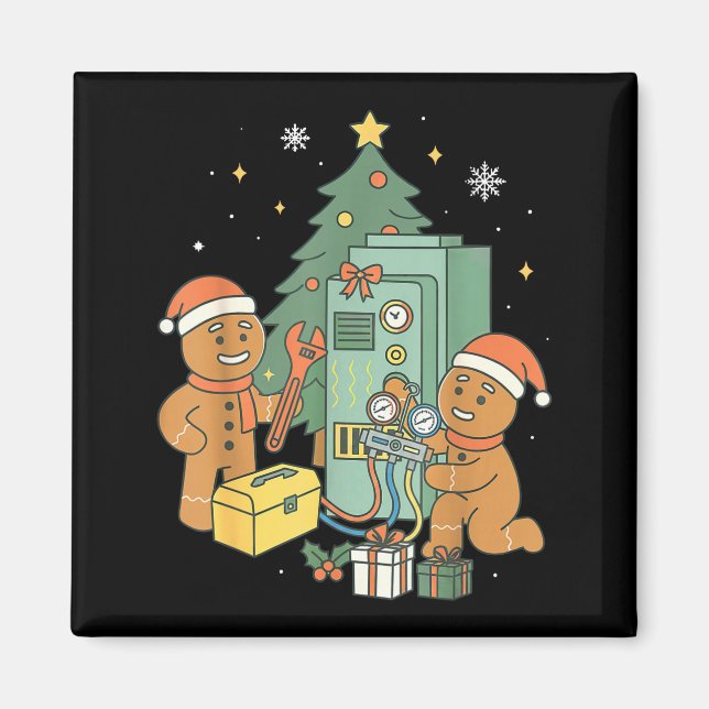 Hvac Gingerbread Christmas Technician Construction Magnet (Vorne)