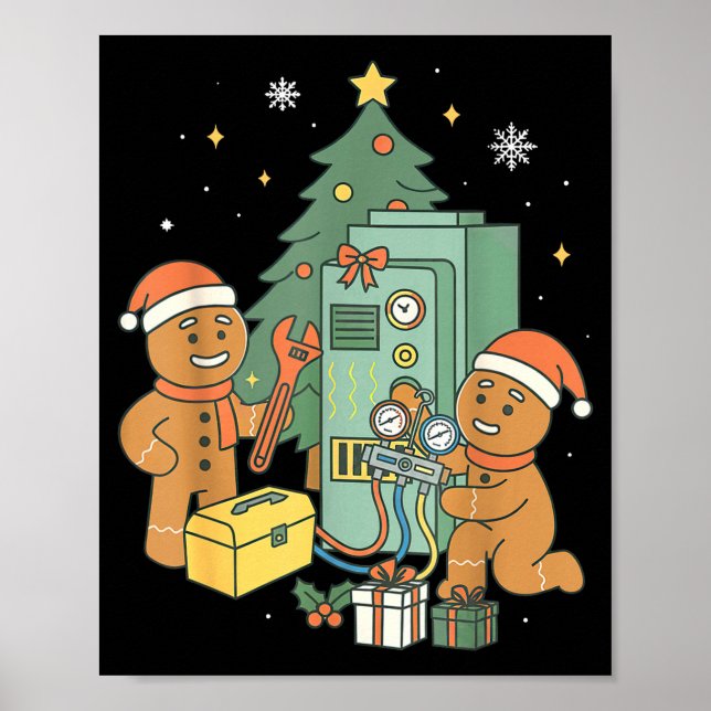 Hvac Gingerbread Christmas Technician Construction Poster (Vorne)