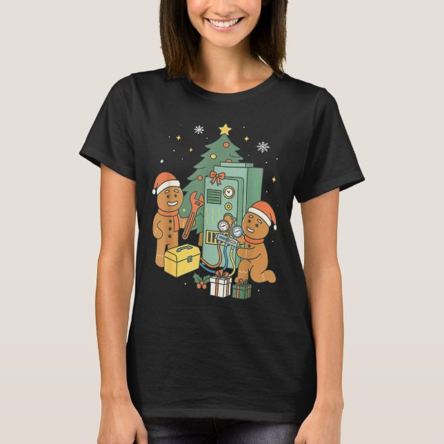 Hvac Gingerbread Christmas Technician Construction T-Shirt (Vorderseite)