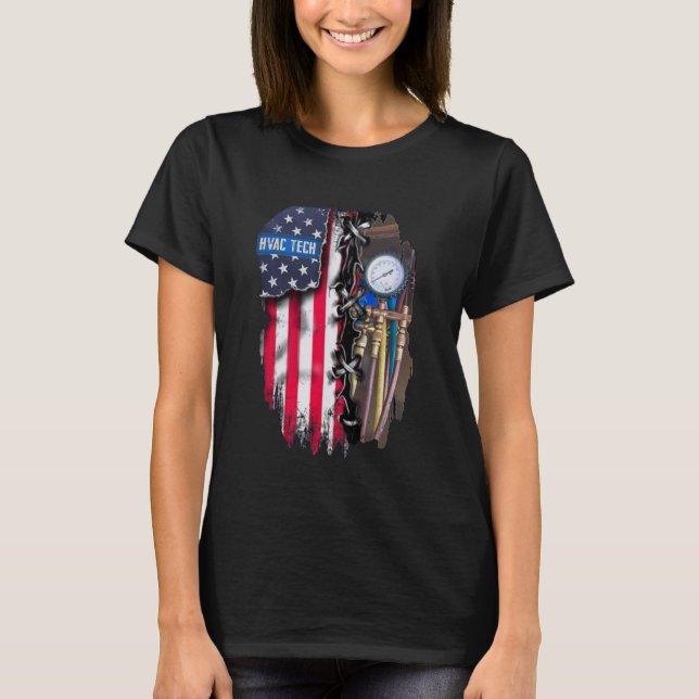 HVAC Tech - American Flag - Funny HVAC Techniker T-Shirt (Vorderseite)