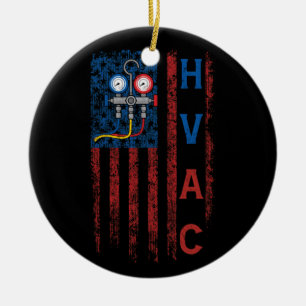 HVAC Technician American Flag USA Vintage Keramik Ornament