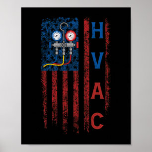HVAC Technician Flag USA Vintag Poster