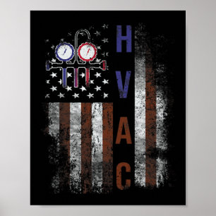 Hvac-Techniker Männer Amerikanische Flagge USA Vin Poster