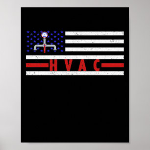 HVAC Techniker Men American Flag USA Vintag Poster