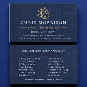 HVAC-Techniker Navy Blau Gold Leinen Visitenkarte