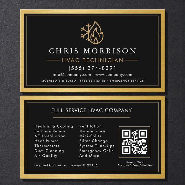 HVAC-Techniker-QR-Code Gold Metallisch Visitenkarte (Von Creator hochgeladen)