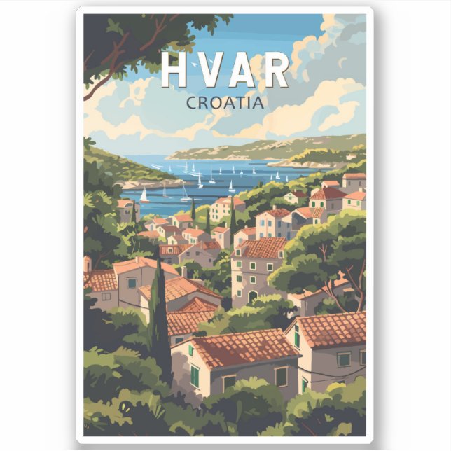 Hvar Croatia Reisen Art Vintag Aufkleber (Vorderseite)