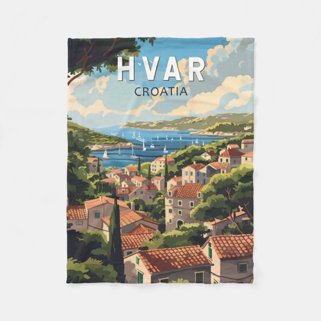 Hvar Croatia Reisen Art Vintag Fleecedecke (Vorderseite)