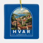 Hvar Croatia Reisen Art Vintag Keramikornament<br><div class="desc">Hvar Retro Vektor Reise Design. Hvar,  eine kroatische Insel an der Adria,  ist am besten als Badeort bekannt. Zu den Highlights der Hafenstadt Hvar zählen die Mauern aus dem 13. Jahrhundert.</div>