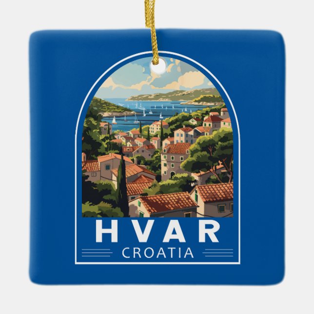Hvar Croatia Reisen Art Vintag Keramikornament (Vorderseite)