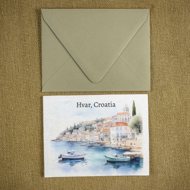 Hvar Croatia Watercolor Travel Postkarte (hvar croatia watercolor postcard)