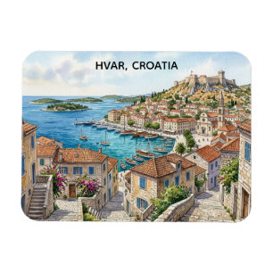 Hvar Kroatien Aquarell Panorama Ansicht Reise Magnet
