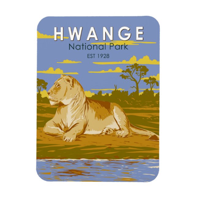Hwange National Park Zimbabwe Travel Art Vintag Magnet (Vertikal)