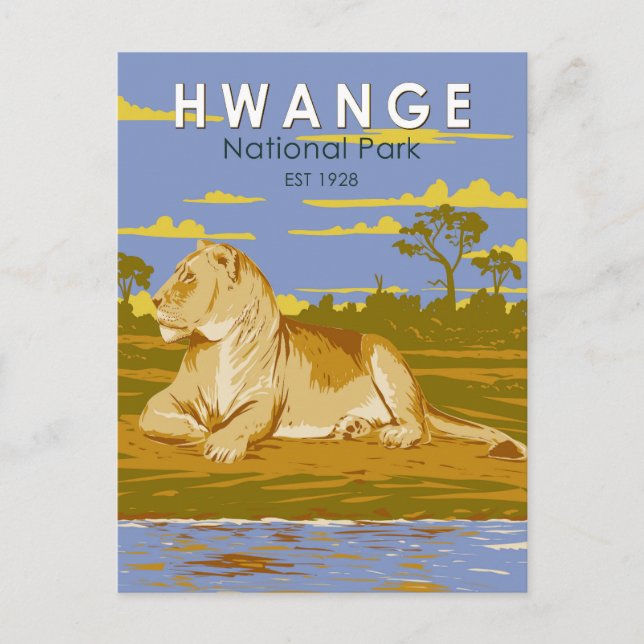 Hwange National Park Zimbabwe Travel Art Vintag Postkarte (Vorderseite)