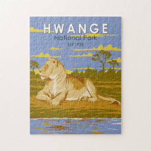 Hwange National Park Zimbabwe Travel Art Vintag Puzzle