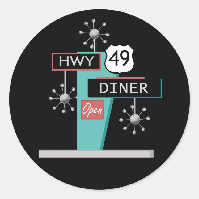 HWY 49 Diner Runder Aufkleber (Vorderseite)
