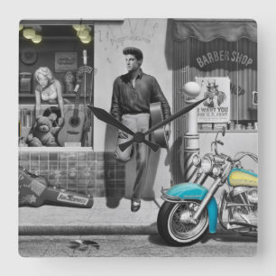 HWY 51 Silber Quadratische Wanduhr