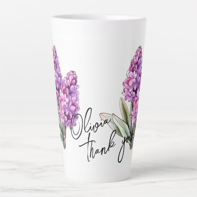 Hyacinth "Danke!" Editable Slogan & Name Milchtasse (Vorderseite)
