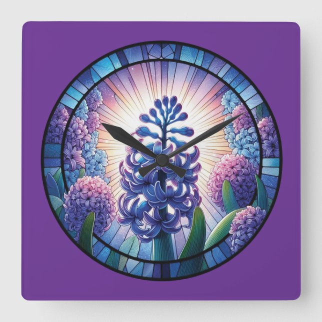 Hyacinth - Feste Glaskunst Quadratische Wanduhr (Vorderseite)