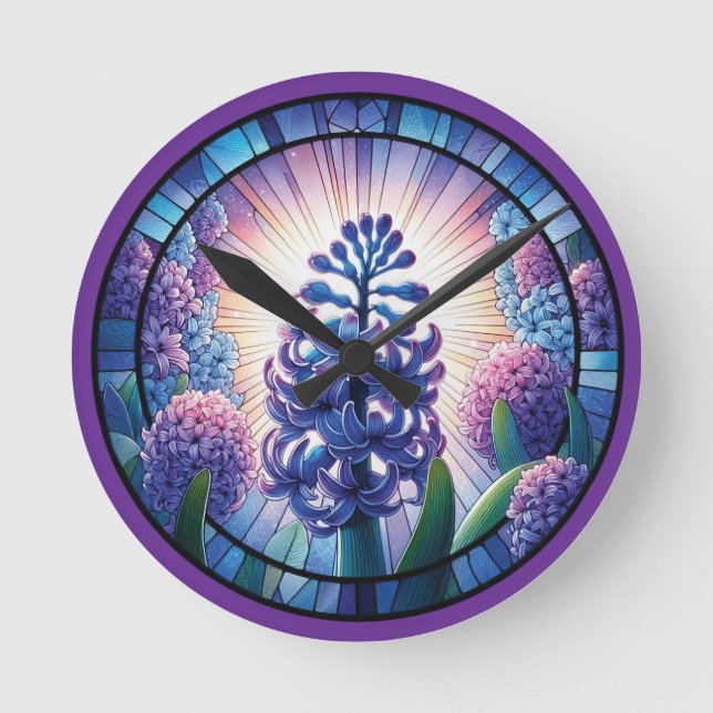 Hyacinth - Feste Glaskunst Runde Wanduhr (Vorderseite)