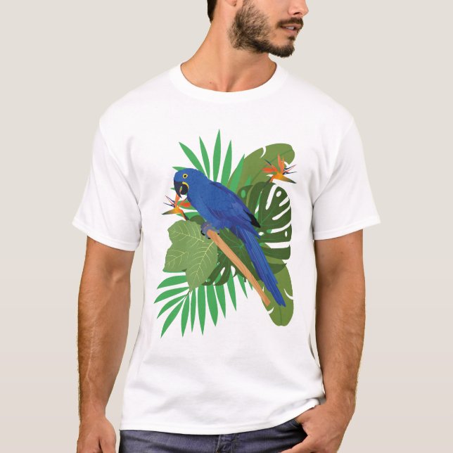 Hyacinth macaw with leaves T-Shirt (Vorderseite)