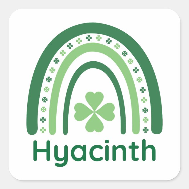 Hyacinth Name Clover Boho Rainbow Quadratischer Aufkleber (Vorderseite)