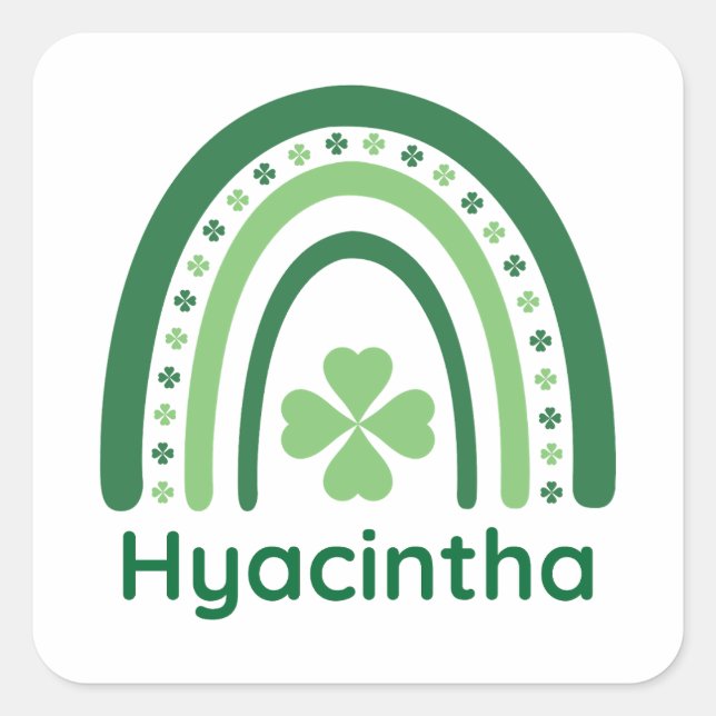 Hyacintha Name Clover Boho Rainbow Quadratischer Aufkleber (Vorderseite)
