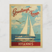 Hyannis Postcard Sailboat Vintag Massachusetts