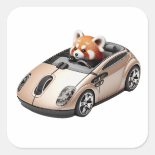 Hybrid-PC-Maus - mit einem roten Panda-Treiber 03. Quadratischer Aufkleber