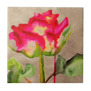 Hybrid Tee Rose Aquarell Moderne Blume Kunst Fliese