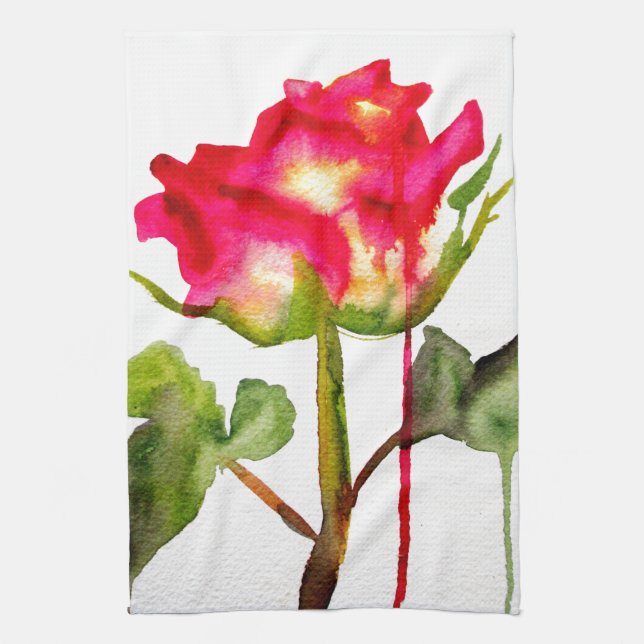 Hybrid Tee Rose Aquarell Moderne Blume Kunst Geschirrtuch (Vertikal)
